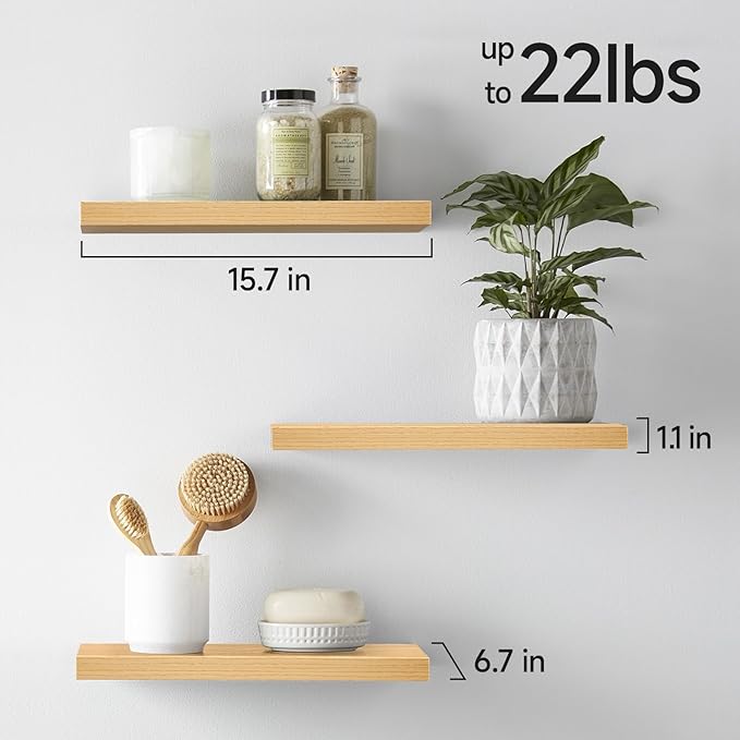 BAYKA Floating Shelves for Wall, Wall Mounted Rustic Wood Shelves for Bathroom - Image 3