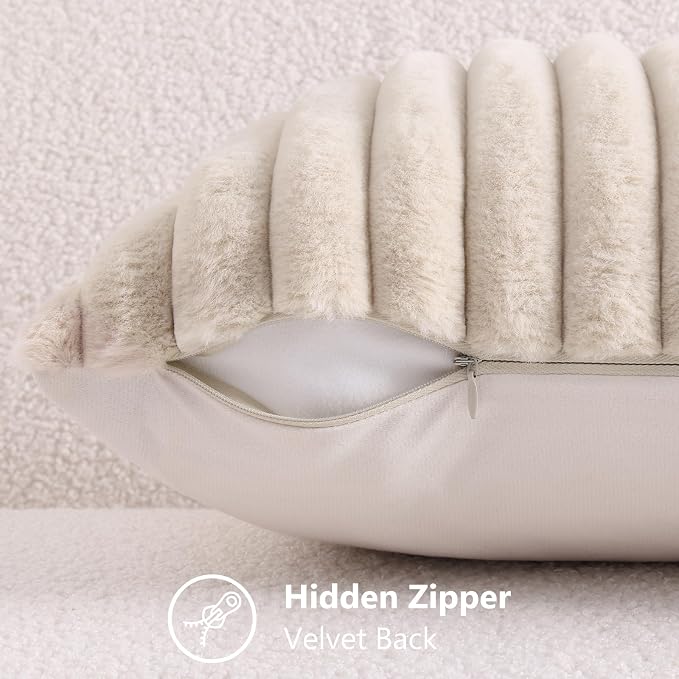 decorUhome Summer Cozy Faux Fur Throw Pillow Covers 20x20 Set of 2 Decorative - Image 3