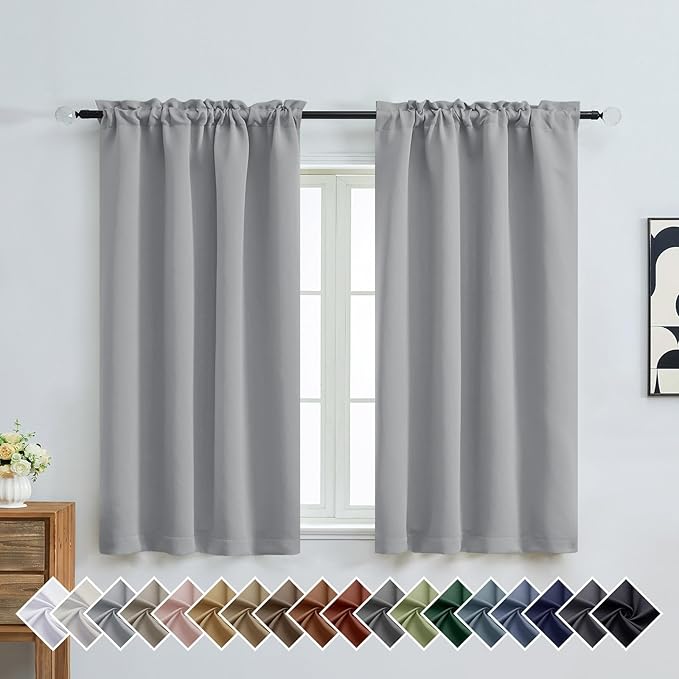 OVZME Silver Grey Short Blackout Curtains by OVZME