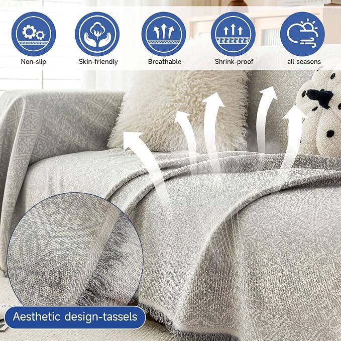 ROOMLIFE Gray Couch Cover Boho Sofa Covers - Image 3