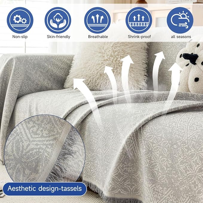 ROOMLIFE Gray Couch Cover Boho Sofa Covers - Image 3
