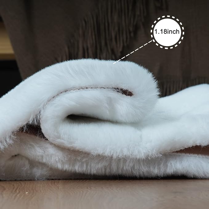 Ghouse White Faux Rabbit Fur Rug 6x9 Machine Washable Area Rugs - Image 4
