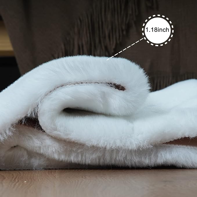 Ghouse Soft Faux Sheepskin Fur Rug 2x6 White Fluffy Bedside Rugs Plush Rug Shag - Image 4
