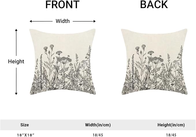 AEIOAE Black White Gray Pillow Covers 18x18 Inch Set of 2, Spring Wildflower - Image 5