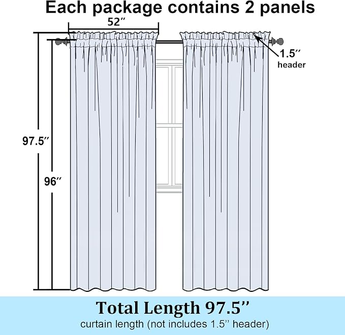 Simplebrand Semi Sheer Black Curtains 96 Inches Long 2 Panels, Light Filtering - Image 2