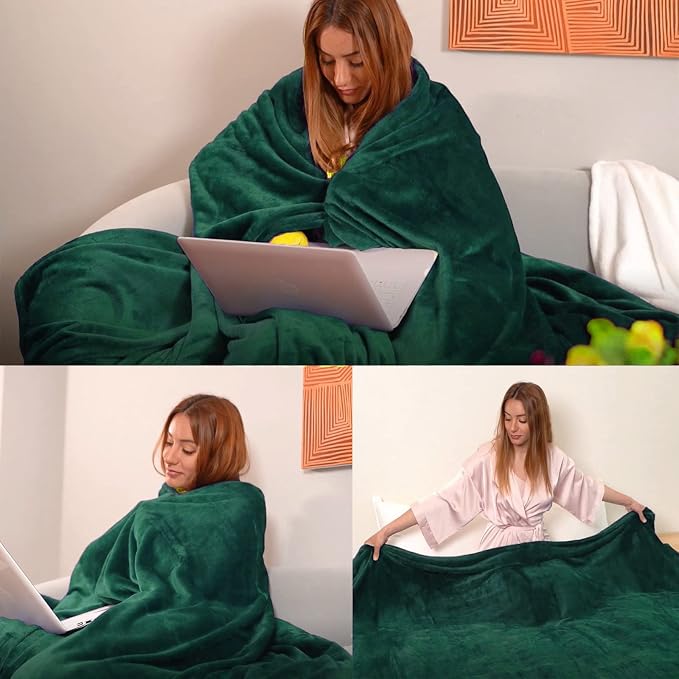 JIAHANNHA Green Throw Blanket Fleece Blanket Throw Size, Super Soft Cozy Plush - Image 3