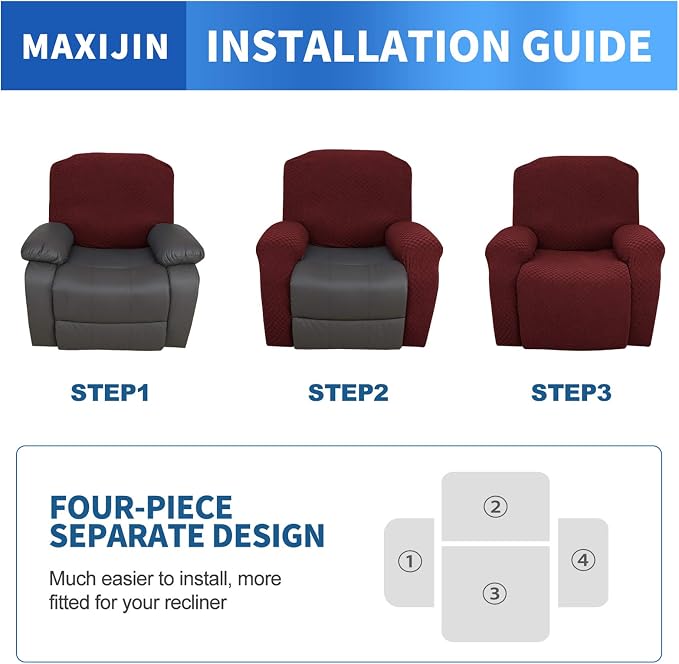 MAXIJIN Oversized Recliner Covers That Stay in Place 4 Pieces Stretch Large - Image 6