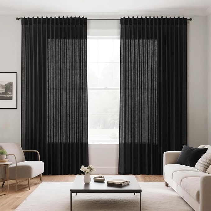 Nanspring Black 102 Inch Linen Curtains - Image 7