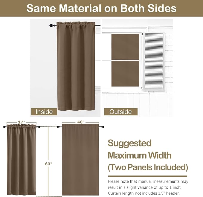 OVZME Brown Blackout Curtains for Bedroom 63 Inch Length 2 Panels, Protect - Image 2