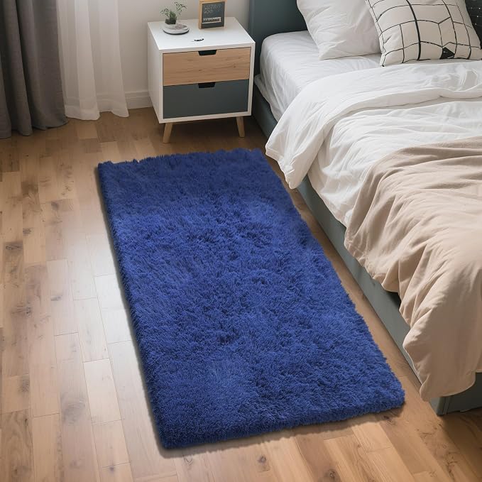 Blue Fluffy Rug Shaggy Area Rug, 2x4 Area Rugs by Yongyangjuxi