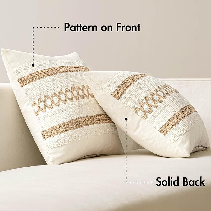 MIULEE Set of 2 Neutral Boho Decorative Pillow Covers 20x20 Inch Farmhouse - Image 6
