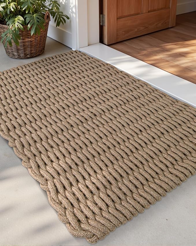 DEXI Jute Door Mat for Front Entryway, 31x47 Braided Woven Doormat Outside by DEXI
