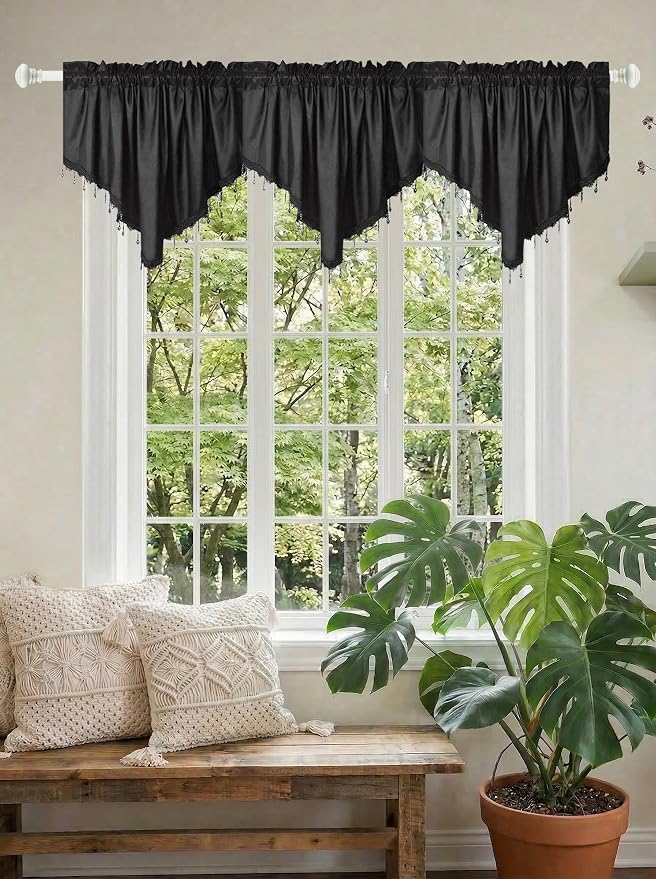 Molaxhome Swag Curtain 51 inch Length Rod Pocket Scalloped Curtain Valance - Image 2