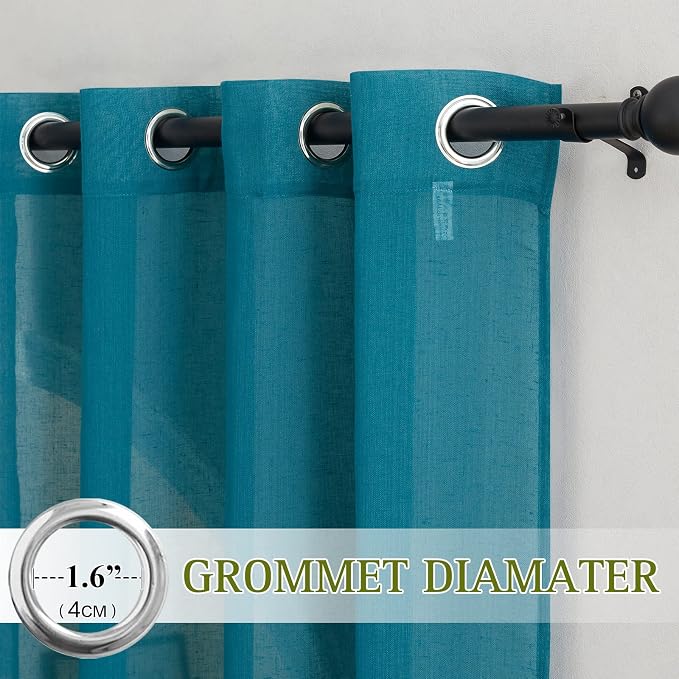 NICETOWN Semi Sheer Curtains Flax Linen Texture, Grommet Retro Window Treatment - Image 2