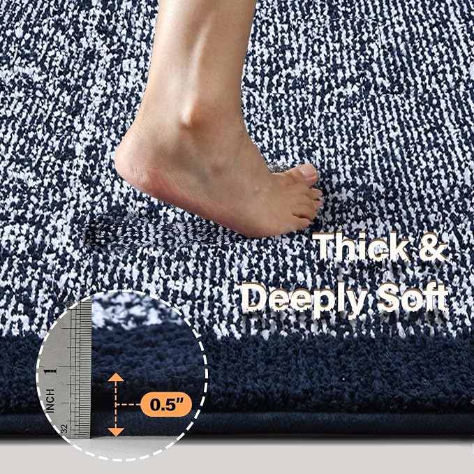 36x24 Large Bathroom Rugs Washable Non Slip, Dark Blue Bath Mat - Image 4