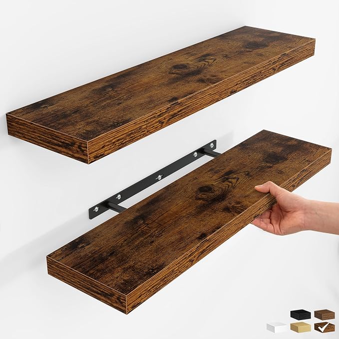 Fun Memories Floating Shelves for Wall, Rustic Wood Wall Mounted Shelves for by FunMemories