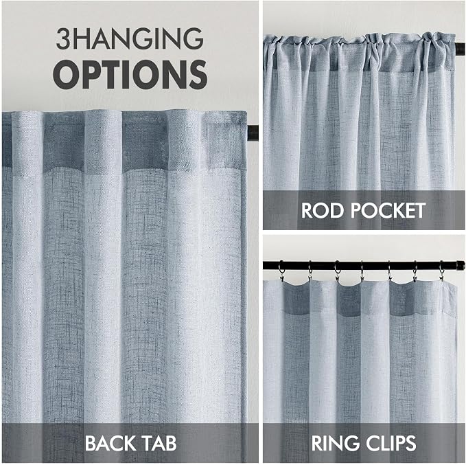 MIULEE Chambray Blue Linen Curtains 96 Inches Long 2 Panels - Image 3