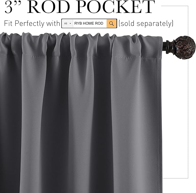 RYB HOME Basement Bathroom Kitchen Cafe Blackout Privacy Curtains, Short - Image 2