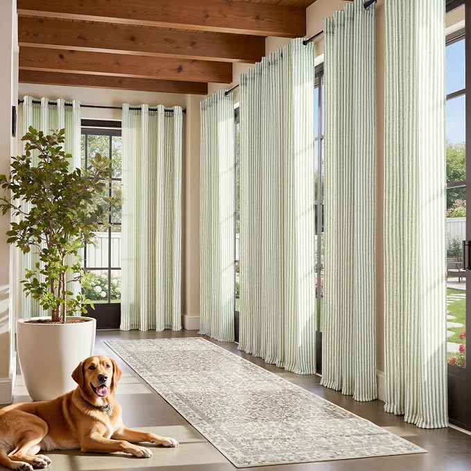 JINCHAN Linen Curtains for Living Room Sage Green on Beige Striped Curtains for - Image 4