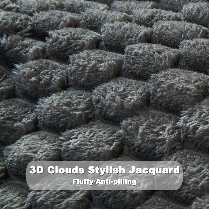 NEWCOSPLAY Super Soft King Blanket Grey Premium Silky Flannel Fleece 3D Clouds - Image 5