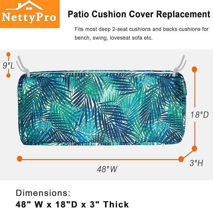 NettyPro Outdoor Bench/Loveseat Cushion Cover 48 x 18 x 3 Inch, Water Resistant - Image 4