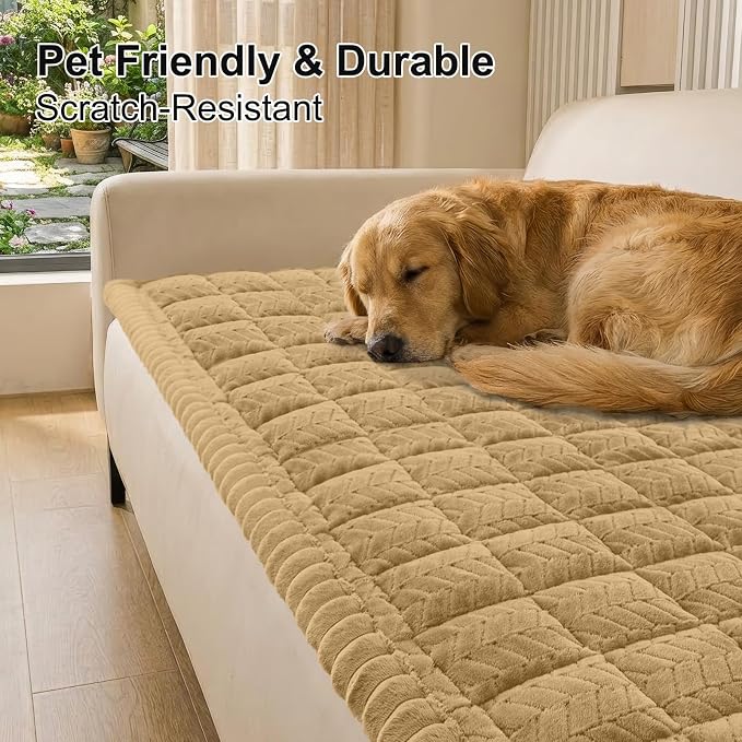 Smiry Non Slip Couch Covers for Dogs, Fuzzy Pet Couch Covers for 3 Cushion Sofa - Image 2