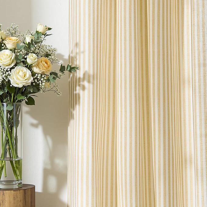 jinchan Linen Curtains for Living Room Yellow Vertical Striped on White - Image 7