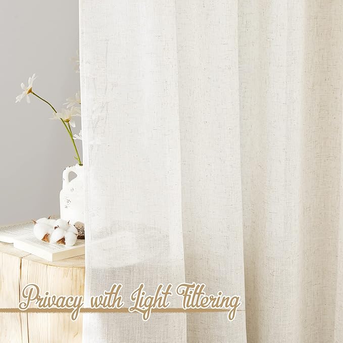 NICETOWN Linen Curtains for Windows 90 inch Long 2 Panels, Rod Pocket & Back - Image 4