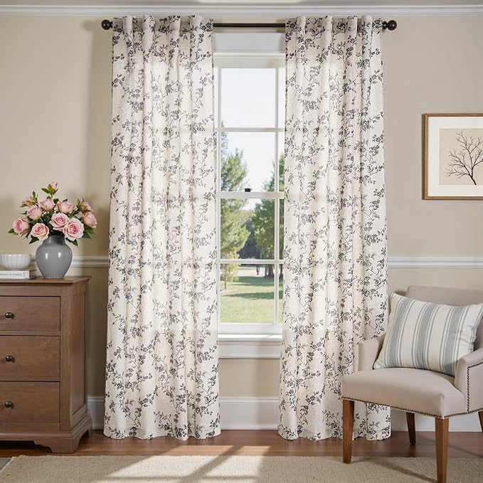 jinchan Linen Floral Curtains 84 Inch Farmhouse Country Flower Drapes Rustic by JINCHAN