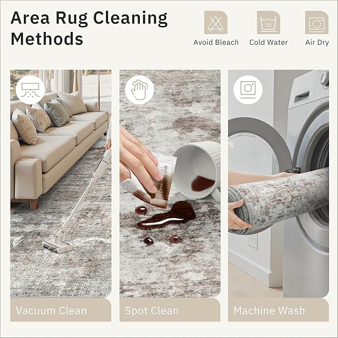 6x9 Abstract Area Rugs for Living Room 6 x 9 Washable Grey Pink Non Slip Low - Image 9