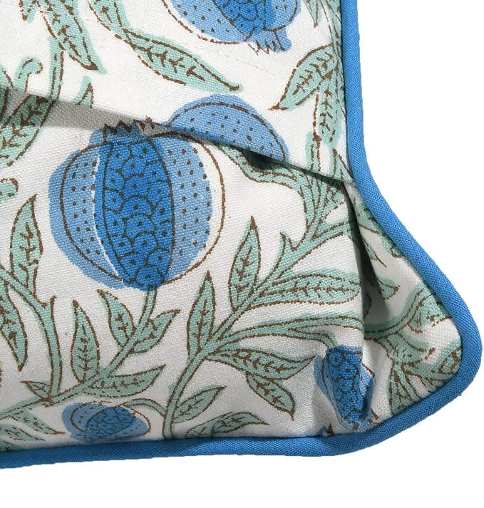 Ridhi Block Print Queen Blue Pillow Cover 24" x 24" Decorative Couch Pillows - Image 7