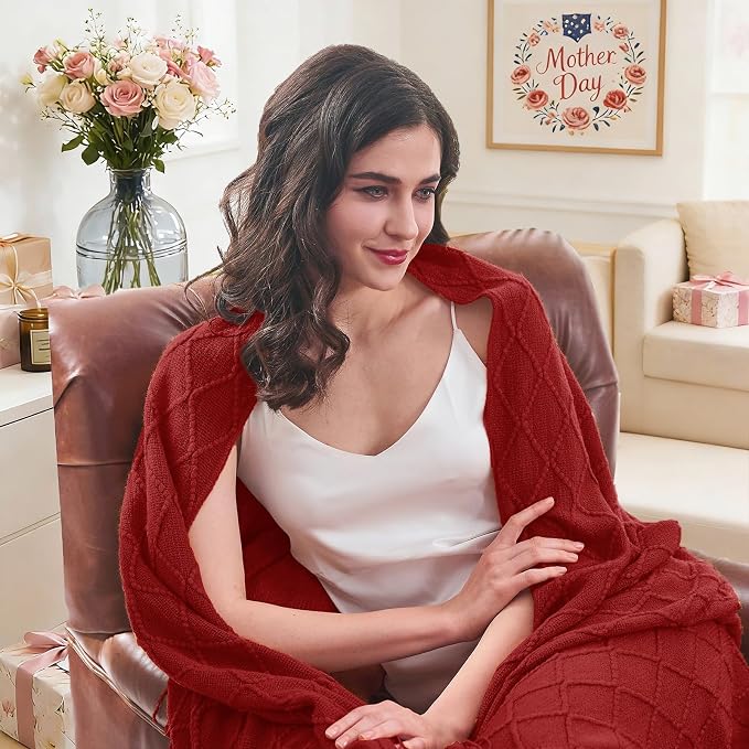 inhand Pomegranate Red Knitted Throw Blanket - Image 5