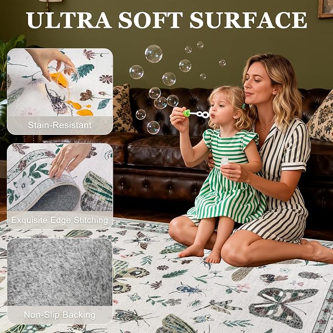 5x7 Area Rugs Living Room Rug: Vintage Washable Rug Floral Soft Carpet Indoor - Image 4
