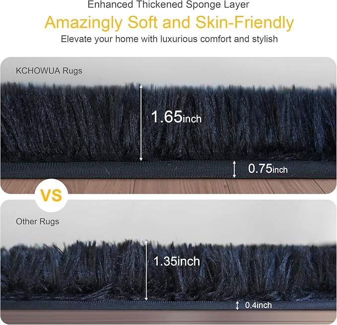 KCHOWUA Thick Area Rug Black Fluffy Shag 5x8 - Image 2