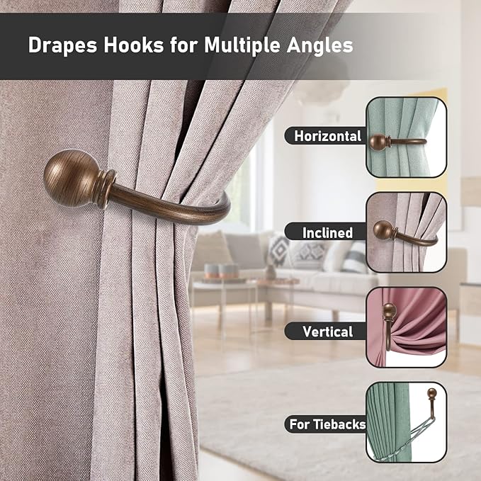 Sumnacon Set of 2 Decorative Curtain Holdbacks, Wall Mounted Aluminum Alloy - Image 7