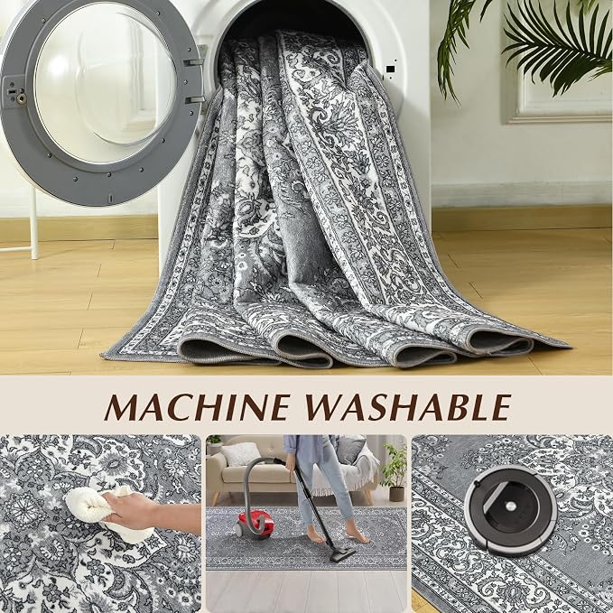 Runner Rug for Bedroom, 2x6 Non-Slip Vintage Area Rug, Machine Washable Boho - Image 3