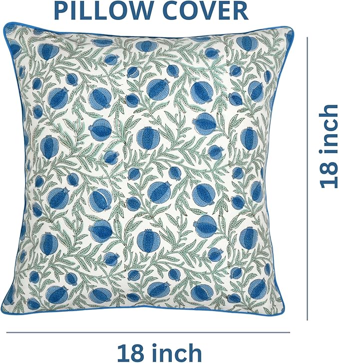Ridhi Block Print Queen Blue Pillow Cover 18" x 18" Decorative Couch Pillows - Image 4