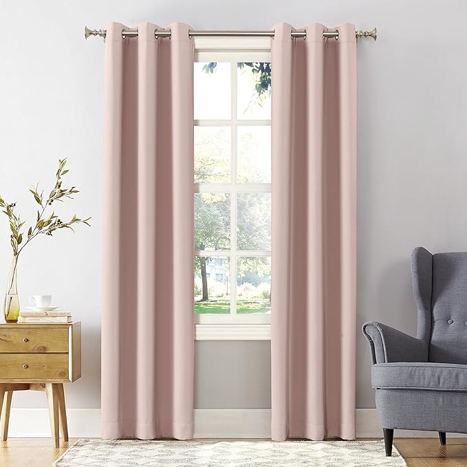 Sun Zero Easton Energy Saving Blackout Grommet Curtain Panel, Blush Pink by SunZero%E2%84%A2