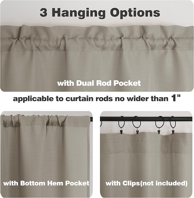 Chyhomenyc 2-Panel Stone Beige Kitchen Curtains, 36 Inch Length Tier, Faux - Image 4