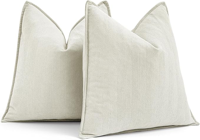 MIULEE Pack of 2 Cream White Decorative Pillow Covers 22x22 Inch Soft Chenille by MIULEE
