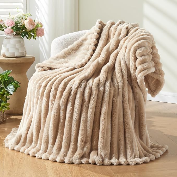 NEWCOSPLAY Super Soft Twin Blanket Brown Premium Silky Flannel Fleece 3D Ribbed by NEWCOSPLAY