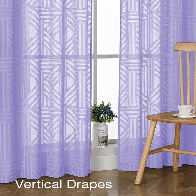 Simplebrand Lavender Semi Sheer Curtains 63 Inch Length 2 Panels, Light - Image 5