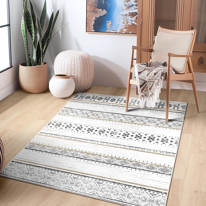 BESTSWEETIE 3x5 Area Rugs for Living Room Washable Moroccan Farmhouse Neutral - Image 6