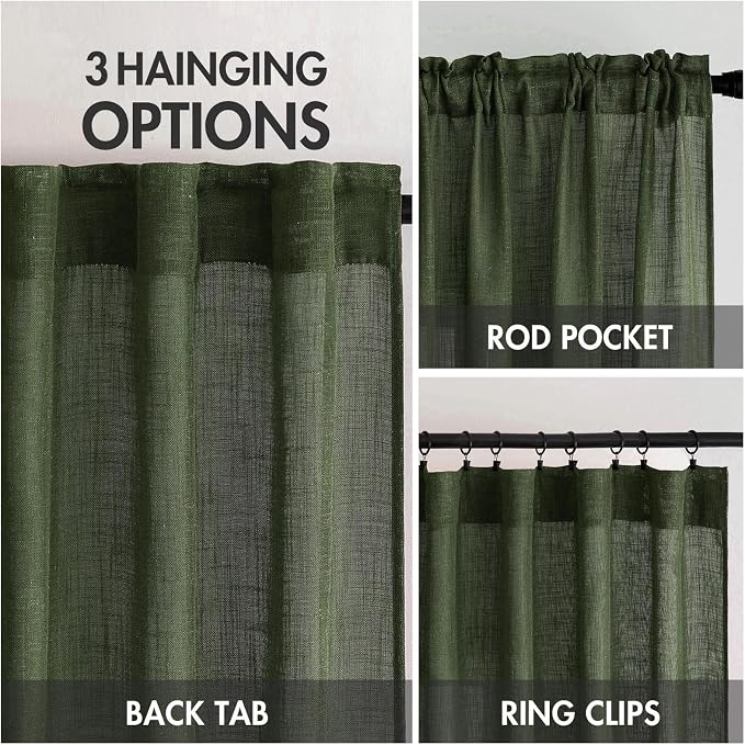 MIULEE Olive Green Linen Curtains 72 Inch Length - Image 3