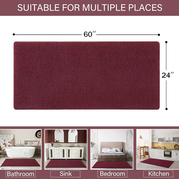 LOCHAS Luxury Bathroom Rug Shaggy Bath Mat 24 x 60 Inch, Washable Non Slip Bath - Image 2