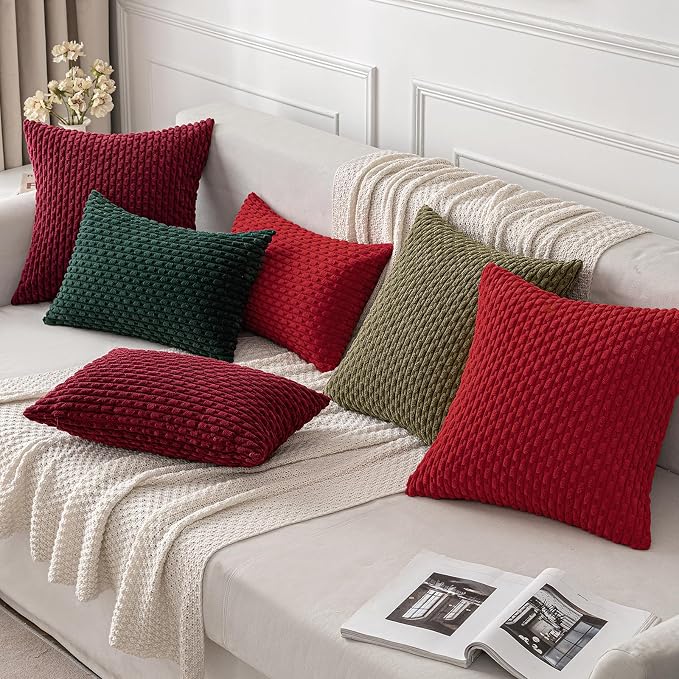MIULEE Wine Red Throw Pillow Covers Soft Corduroy Decorative Set of 2 Boho - Image 5