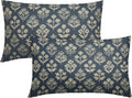 Dusty Blue Pillow Covers 12x20 Inch Set of 2, Cream Floral Block Print Pattern by Sivirary