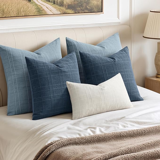 MIULEE Decorative Linen Check Euro Shams Throw Pillow Covers Neutral Farmhouse - Image 3