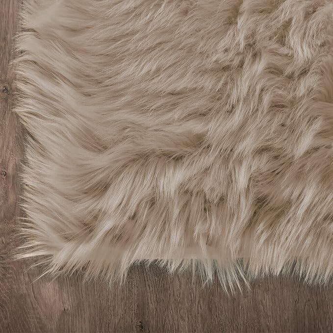 Latepis Large Round Rugs 6ft Light Brown Beige Circle Faux Sheepskin Rug Fluffy - Image 6
