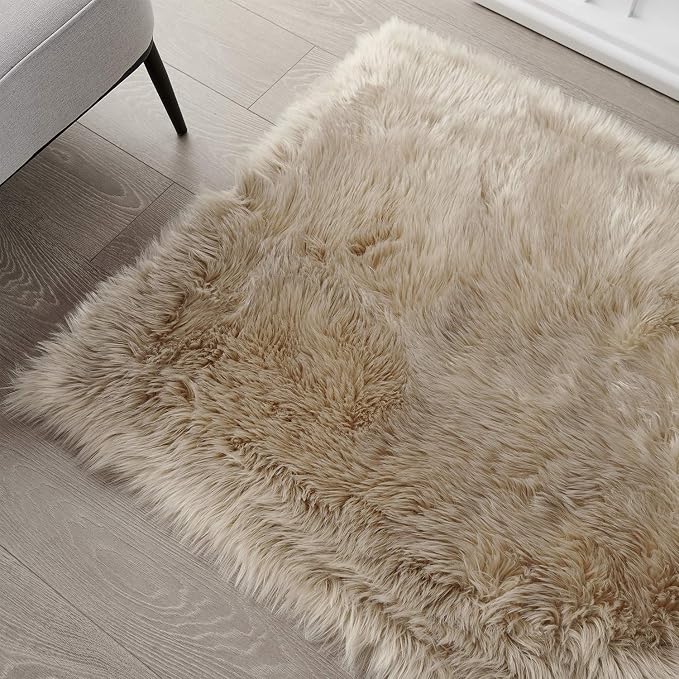 SERISSA Soft Faux Sheepskin Fur Area Rug Beige Fluffy Rug Plush Chair Cover - Image 8